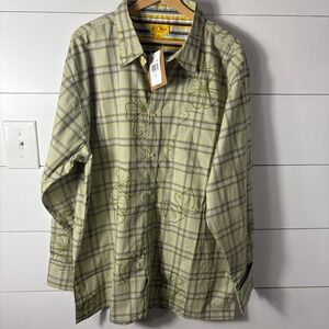 P.J. Mark XL Mens Green Plaid‎ Floral Long Sleeve Button Up Shirt NWT